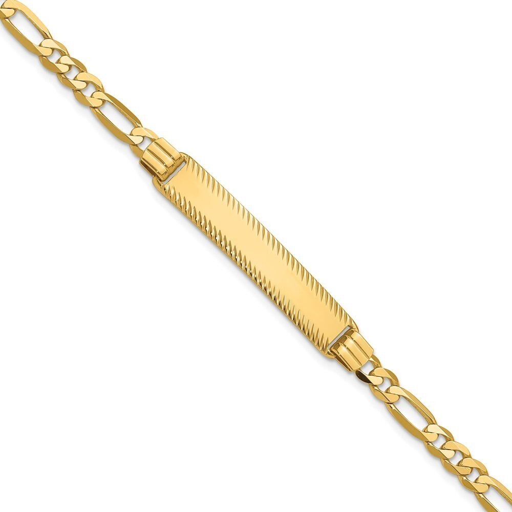 14k Yellow Gold Figaro Diamond Cut ID Bracelet